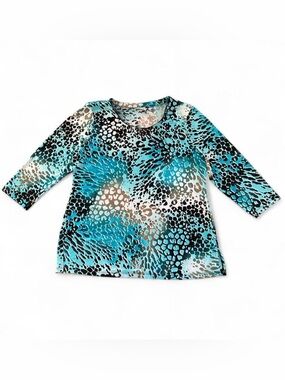 Women’s Teal Animal-Print Long Sleeve Crew Neck Top